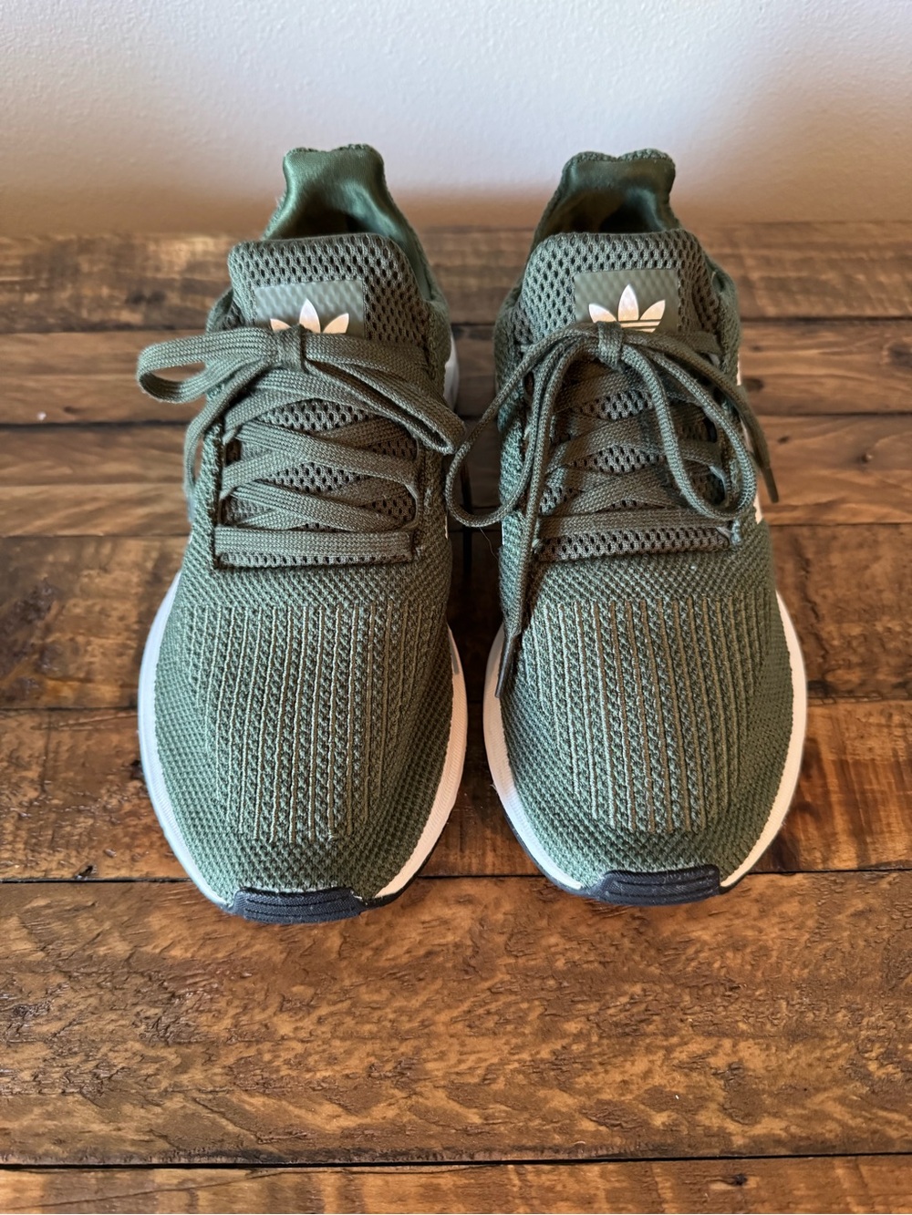 adidas Swift Run Women's Olive Green Knit Athletic Sneakers with White Stripes - Picture 2 of 10
